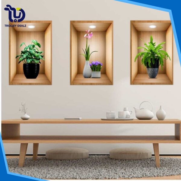 3D Plant Vase Wall Sticker 3Pcs-Self Adhesive - Image 4