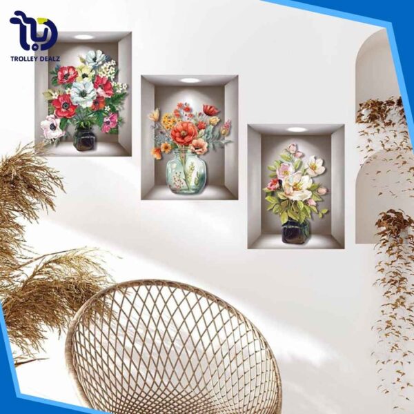3D Plant Vase Wall Sticker 3Pcs-Self Adhesive - Image 5