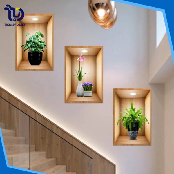 3D Plant Vase Wall Sticker 3Pcs-Self Adhesive - Image 6