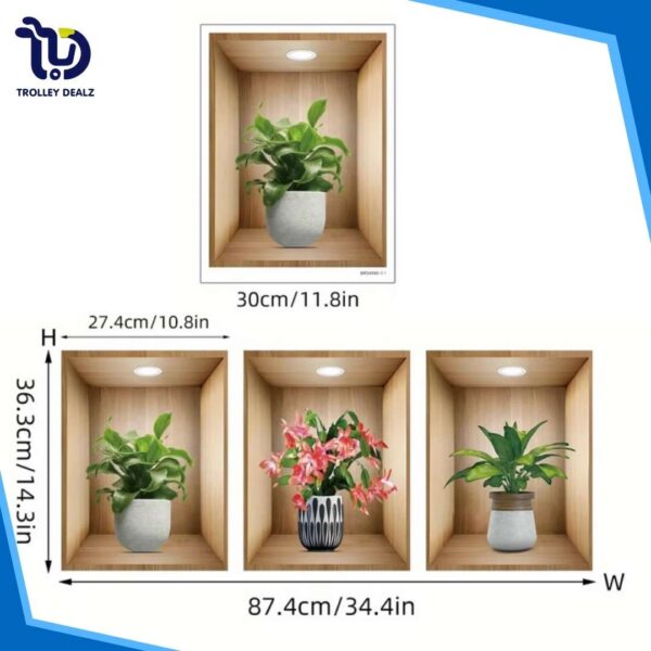 3D Plant Vase Wall Sticker 3Pcs-Self Adhesive - Image 10