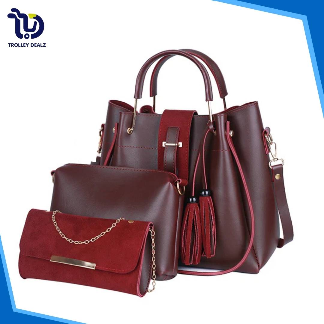 Fancy 3 Pcs Maroon Handbag – Elegance Meets Functionality - Image 2