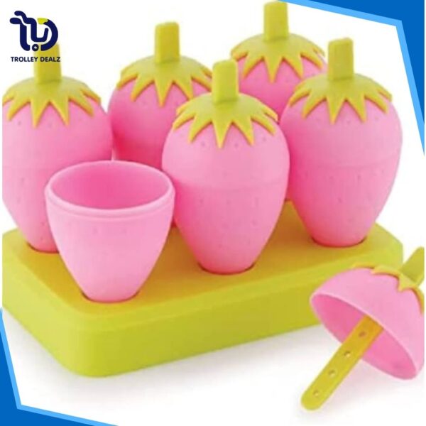 Strawberry-Shaped Ice Cream & Popsicle Molds – 6-Piece Set - Image 3