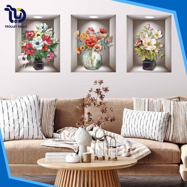 3D Plant Vase Wall Sticker 3Pcs-Self Adhesive - Image 8