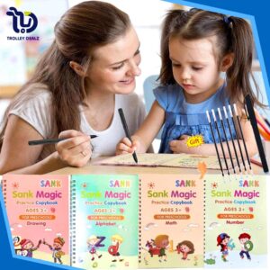 Magic Practice Copybook Set – Reusable Handwriting Workbook for Kids (4 Pack)