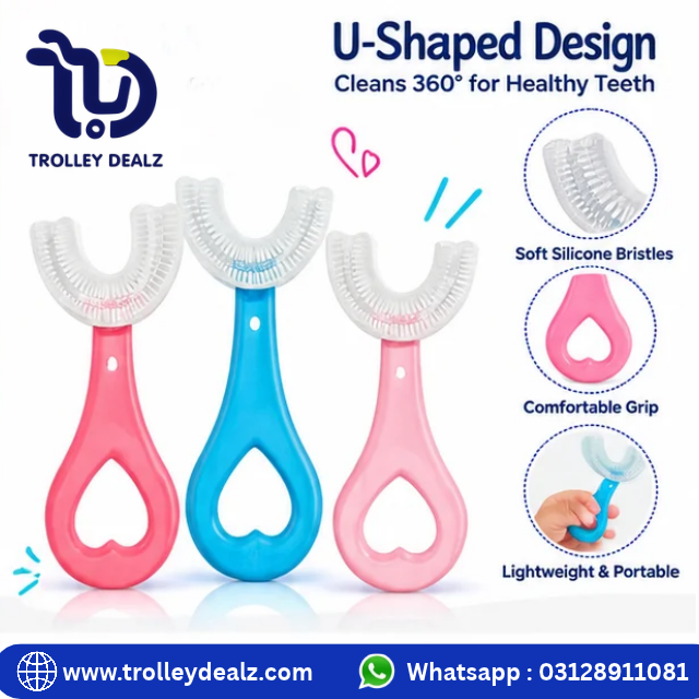 Pack Of 2 Baby Silicone Soft Tooth Brush For Kids 360° U Shape Tooth Brush - Image 3