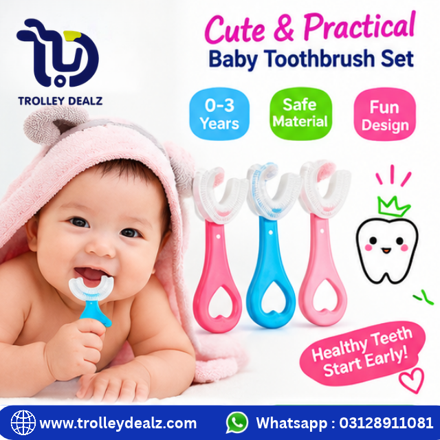 Pack Of 2 Baby Silicone Soft Tooth Brush For Kids 360° U Shape Tooth Brush
