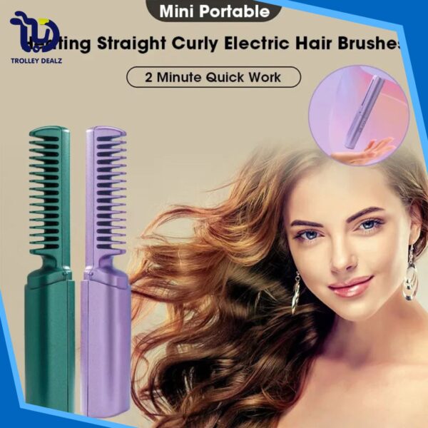 Travel Mini 2 In 1 Lazy Wireless Hair Hot Comb Portable Mini USB Rechargeable Hair Straightener Fast Heating