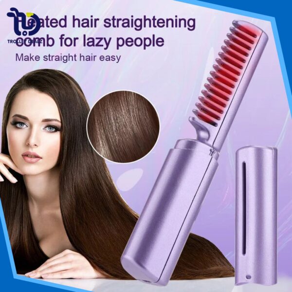 Travel Mini 2 In 1 Lazy Wireless Hair Hot Comb Portable Mini USB Rechargeable Hair Straightener Fast Heating - Image 13