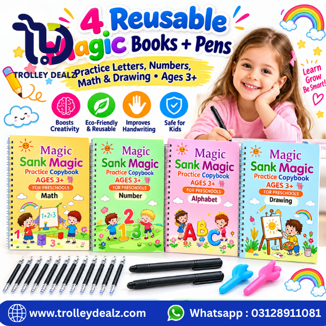 Magic Practice Copybook Set – Reusable Handwriting Workbook for Kids (4 Pack) - Image 5